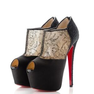 Christian Louboutin satin lace open toe booties 35.5